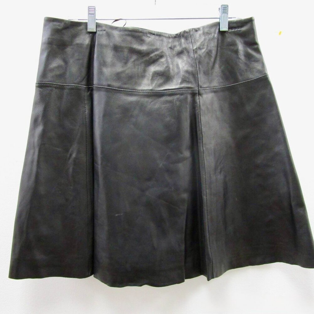 EUC SAHALIE BLACK 100% LEATHER MINI SKIRT WOMEN'S SZ LARGE - GORGEOUS CONDITION
